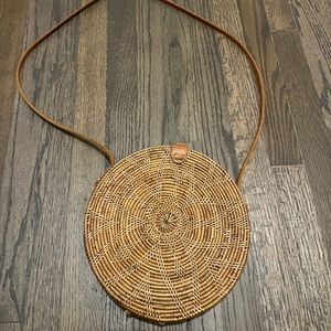 Round Rattan Bag with leather strap